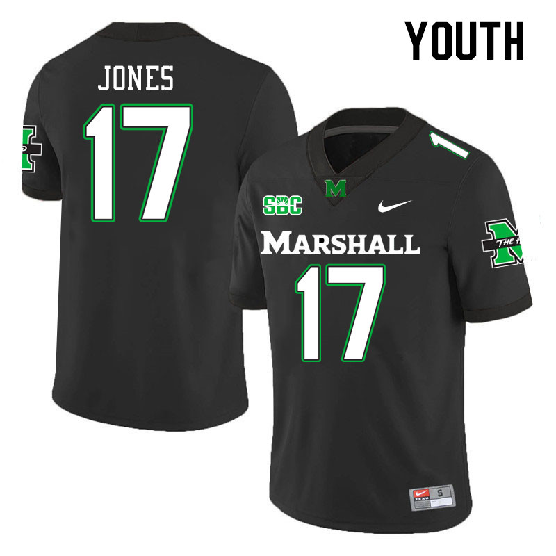 Youth #17 K.J. Jones Marshall Thundering Herd SBC Conference College Football Jerseys Stitched-Black